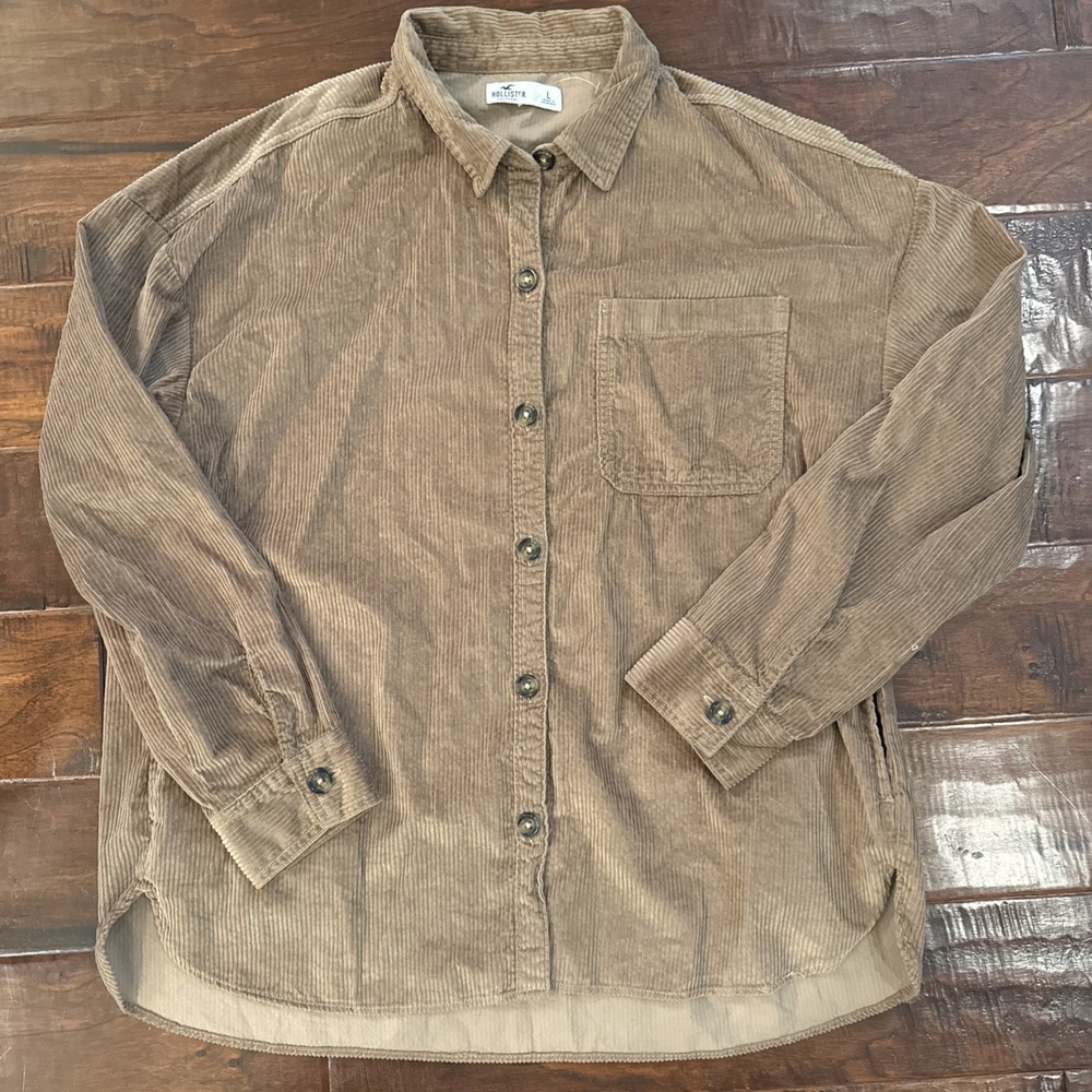 Hollister Brown Corduroy Button Down Oversized Shirt Jacket Shacket Size Large